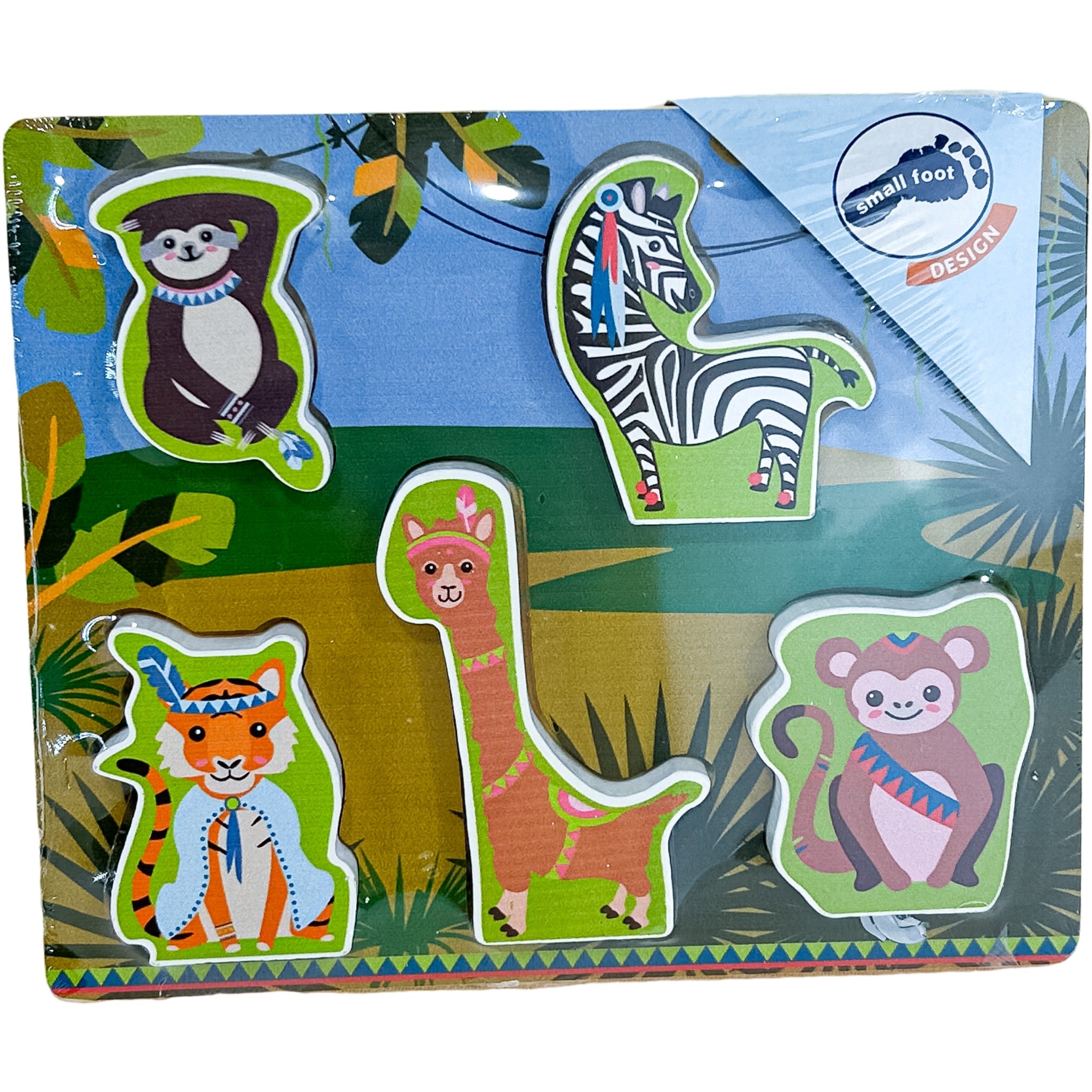 Puzzle d'encastrement tactile jungle en bois